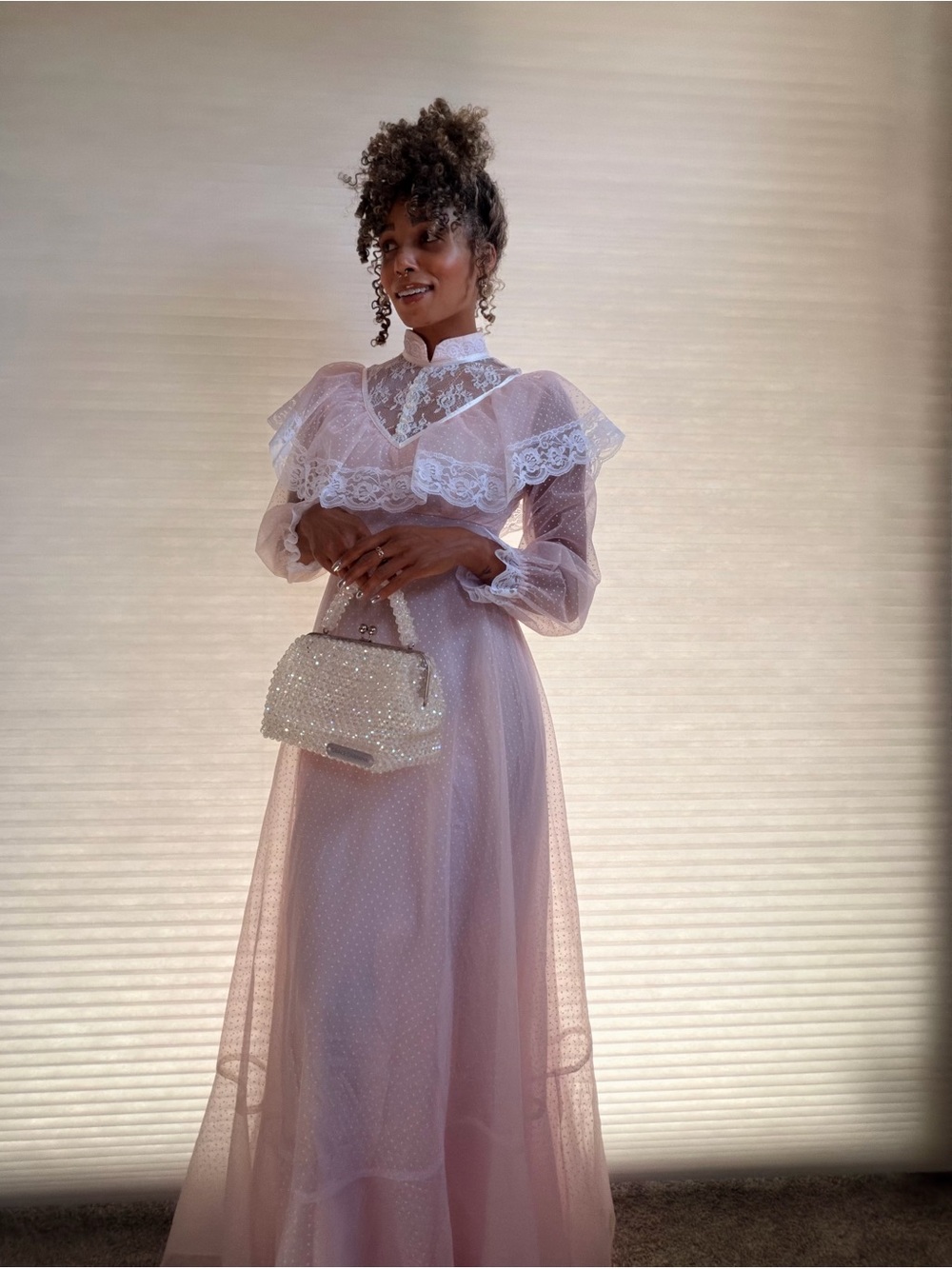 Vintage Pink Swiss Dot Prairie Lace Maxi Dress
